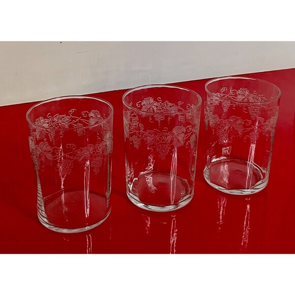 Vintage Grape Etch Tumbler (s) LOT OF 3 Vine Leaf Optic Crystal - Picture 9 of 9